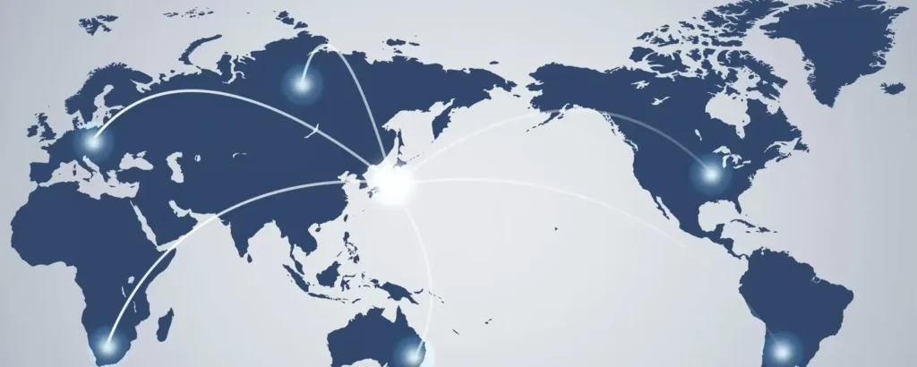 世界地図と国際ネットワークのイメージ
